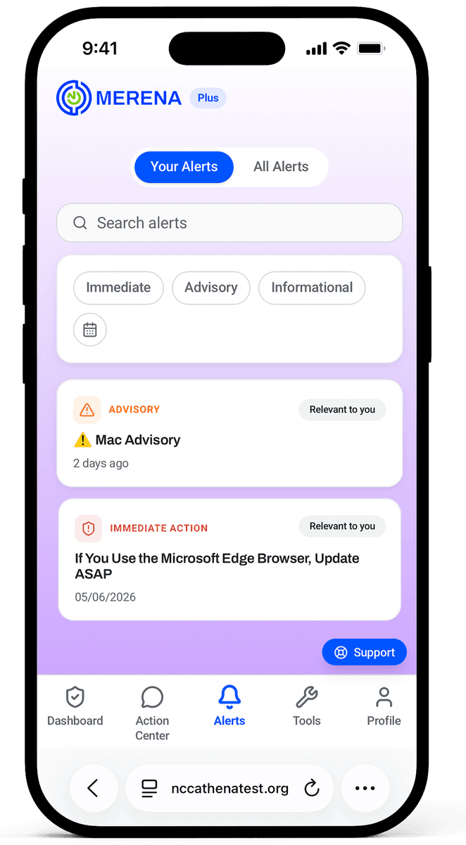 MERENA+ personalized alerts screenshot