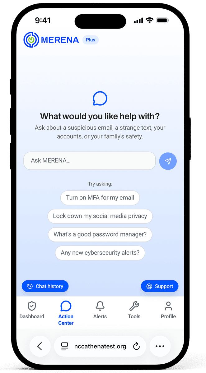 MERENA+ action center chat screenshot